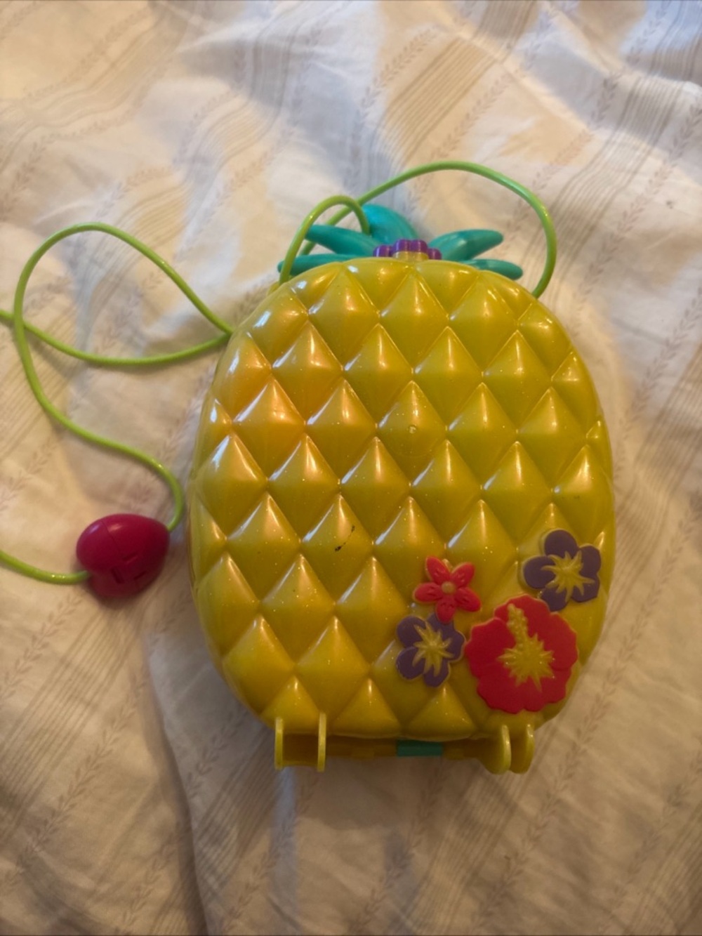 Girls Pineapple Crossbody Purse with Floral Accents - Yellow